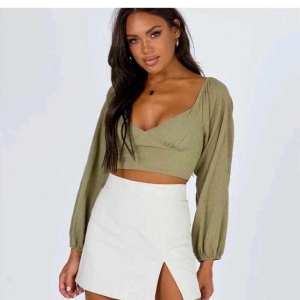 Princess Polly Green Puff Sleeve Crop Top